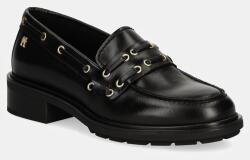 Tommy Hilfiger bőr mokaszin NAUTICAL EYELETS LEATHER LOAFER fekete, női, platformos, FW0FW08148 - fekete Női 41