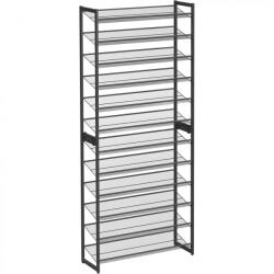 SONGMICS Cipőtartó polc 2x6 szintes fém háló polcokkal, fekete 92x30x220cm (LMR12B)