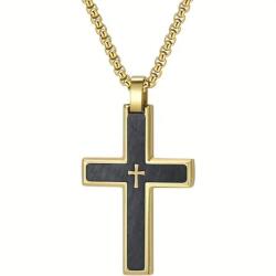  VQ-38805 Férfi Nyaklánc Kereszt Medállal - Arany / Fekete / 60cm