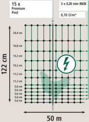 Kerbl Premium Poultry net baromfiháló, elektromos, egy leszúrós, 50 m, 122 cm, zöld