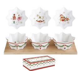 Easy Life Nuova R2S Porcelán csillagtálka szett 3 db-os, bambusztálcán, 34x12cm, Magie de Noel (2183MNOE)