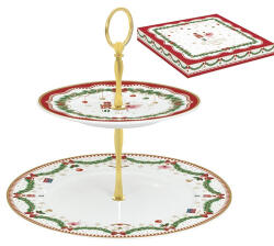 Easy Life Nuova R2S Porcelán süteményes állvány 2 emeletes 19/27cm dobozban, Magie de Noel (1105MNOE)