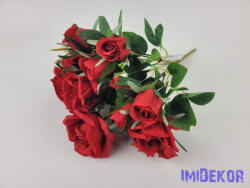  Rózsa + bimbó 7 ágú selyem csokor 31 cm - Piros