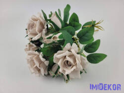  Rózsa + bimbó 7 ágú selyem csokor 31 cm - Púder