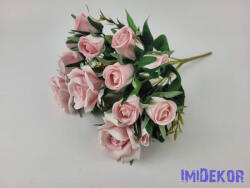  Rózsa + bimbó 7 ágú selyem csokor 31 cm - Rózsaszínes