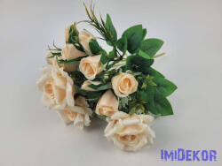  Rózsa + bimbó 7 ágú selyem csokor 31 cm - Halvány Barack
