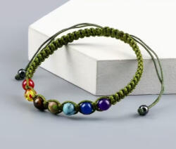  7 Csakra (K147) Csúszócsomós Fonott Zöld Kord Karkötő Hossz: 17-29cm