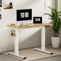 FlexiSpot E1 Pro Kétmotoros elektromos íróasztal, féher & Juhar - állítható magasság (70-120 cm), 100 kg Teherbírás, Memóriagombokkal (E1PRO-WM)