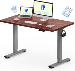 FlexiSpot E1 Pro Kétmotoros elektromos íróasztal, szürke&mahagóni - állítható magasság (70-120 cm), 100 kg Teherbírás, Memóriagombokkal (E1PRO-SMA)