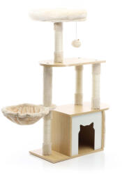  Fudajo macskakarcoló oszlop bézs színű fával, 106 cm nyugágyakkal, szizállal, macskabútor plüsssel