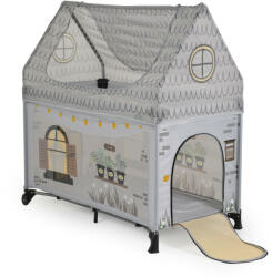  PLAYHOUSE összecsukható házikó utazóágy, tetővel, kibújóval SZÜRKE - pepita