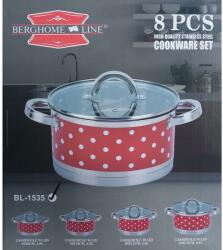 Berghome Line 8 db-os rozsdamentes edénykészlet üvegfedővel, piros, pöttyös (BL-1535) - pepita