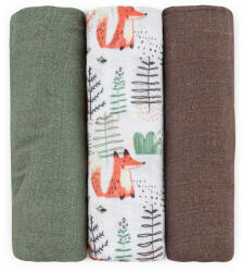 Petite&Mars PETITE&MARS Bambusz muszlin 3db-os pelenka szett Moussy Forest Fox 68 x 68 cm