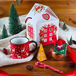  Édes Téli Pillanatok Háza - Piros - magyalos LED fényfüzérrel