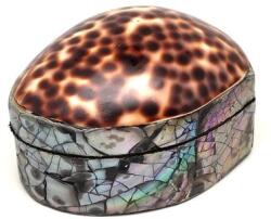 R. M. ékszer Barna-fehér pöttyös kagyló ékszertartó doboz egyedi mintás 6×5 cm (026030)