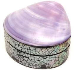 R. M. ékszer Kagyló ékszertartó doboz lila-fehér dekoratív mini tároló 8×7 cm (026034)