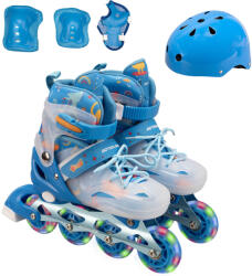 Action Blue Dinosaur Görkorcsolya szett, sisakkal, védőfelszereléssel, S méret (26-32) kék