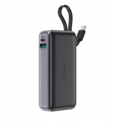 ACEFAST M7-10000 Powerbank 1xUSB-A És 1xUSB-C Csatlakozással Beépített Type-C Kábellel 10000 mAh 30W PD-Fekete (6974316283379) (6974316283379)