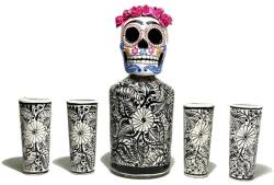  Tequila koponyás dekanter szett fehér mintával - bareszkozok