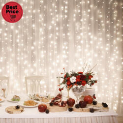 Somogyi Elektronic DLFC 600/WW LED-es cluster fényfüggöny, 2, 7x0, 6 m / 600 db melegfehér LED, állófényű, fehér vezeték, sorolható, kül- és beltéri kivitel (DLFC_600_WW)