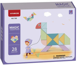  Mágneses tangram, 28 db-os - feladvány kártyákkal és megfejtésekkel (63501)