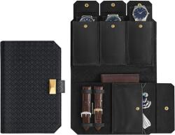 SONGMICS 3 órás tok, utazó óratartó doboz 22×14, 5×4, 5 cm, tintafekete színben (JWB018B01)