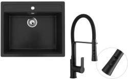 Ulgran U-104-344 Gránit Egymedencés Mosogatótálca és Gamma Vegas Mosogató Rugalmas Csaptelep Szett - Matt Fekete (U-104-344-BVsK-bk)