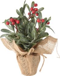Műnövény Piros Bogyóval Zsákvászonban 23cm