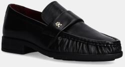 Tommy Hilfiger bőr mokaszin LOAFER SOFT NAPPA PLEATED TOE fekete, női, lapos talpú, FW0FW08362 - fekete Női 40