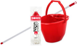 Bonus Felmosó szett-vödör PIROS 11L csavaró kosár, felmosó nyél 120cm CottonMop 160gr (B181P)