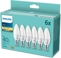Philips 6x LED izzó E14 gyertya B35 4, 9 W = 40 W 470 lm 2700 K Meleg Essential Philips (8719514313446)