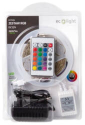ECOLight LED Szalag SMD 5050 7.2W/m 60LED/m Többszínű RGB IP20 5m Tekercs + Tápegység + Ecolight Távirányító (ECOTAS1602)