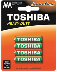 Toshiba HEAVY DUTY R03 AAA 1.5V cink-szén elemek, 4 db-os bliszteres kiszerelésben (TOSBAT0305A)