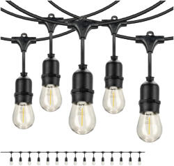 Kobi Kültéri kerti füzér fényfüzér 500lm 2700K Meleg fehér 15x E27 fekete IP44 15m Baja Kobi (KOBOGR1246)
