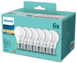 Philips 6x LED izzó E27 A60 8W = 60W 806lm 2700K Meleg 180° Essential Philips (8718699775513)