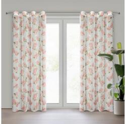 EUROFIRANY Mela rózsa mintás etamin függöny arany nyomattal Fehér 140x250 cm