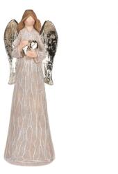 Autronic Dekoráció Angyal arany szárnyakkal és szívvel, polirezin, barna, barna