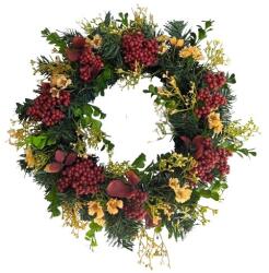 4-Home Mesterséges koszorú bogyókkal és apró virágokkal, 30 cm átmérővel