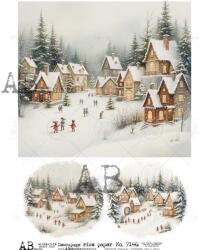  Rizspapir - téli táj házakkal, fenyőkkel