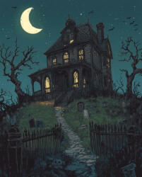 Alkotásutca Kísérteties kastély - Számfestő készlet kereten 40x50