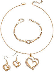 Kincsecske Kollekció Dupla szív nyaklánc, fülbevaló és karkötő szett