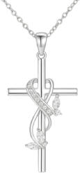 Kincsecske Kollekció Ezüst színű kereszt nyaklánc fehér kővel