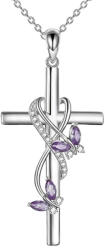 Kincsecske Kollekció Ezüst színű kereszt nyaklánc lila kővel
