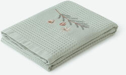 Goldea karácsonyi hímzett waffle konyharuha - gömbök az ágon zsálya háttéren 50 x 70 cm