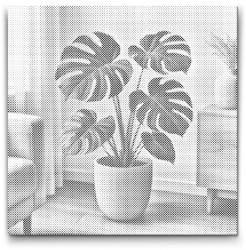  PontPöttyöző - Monstera deliciosa Méret: 50x50cm, Keretezés: Kartonlemezen, Szín: Kék