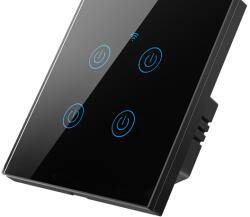 HomeVast Intrerupator inteligent cu contact tactil, HomeVast®, cu protocol WiFi, compatibil Tuya/Smart life, cu sau fara nul, 4 canale, negru (DS-101JL-4-B-O)