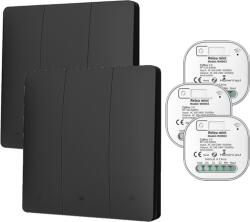HomeVast Kit HomeVast® format din 2 intrerupatoare cinetice, RF, 3 canale, negru + 3 receivere inteligente, cu protocol ZigBee+RF, compatibil Tuya/Smart life, (WHD03323ZB)
