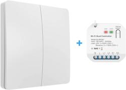 HomeVast Kit intrerupator cinetic, RF433, 2 canale, alb + 1 receiver inteligent, 2 canale, cu protocol WiFi+RF, compatibil Tuya/Smart life, on/off - Model ES-K (ES-KS02-ES-WFS07)