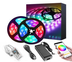 HomeVast Set Banda LED RGB, 5 metri, 12V, cu telecomanda si controler smart cu protocol WiFi, compatibil Tuya/Smartlife - model SM-WIFI5M-LS (SM-WIFI5M-LS)