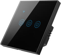 HomeVast Intrerupator inteligent cu contact tactil, HomeVast®, cu protocol WiFi, compatibil Tuya/Smart life, cu sau fara nul, 3 canale, negru (DS-101JL-3-B-O)